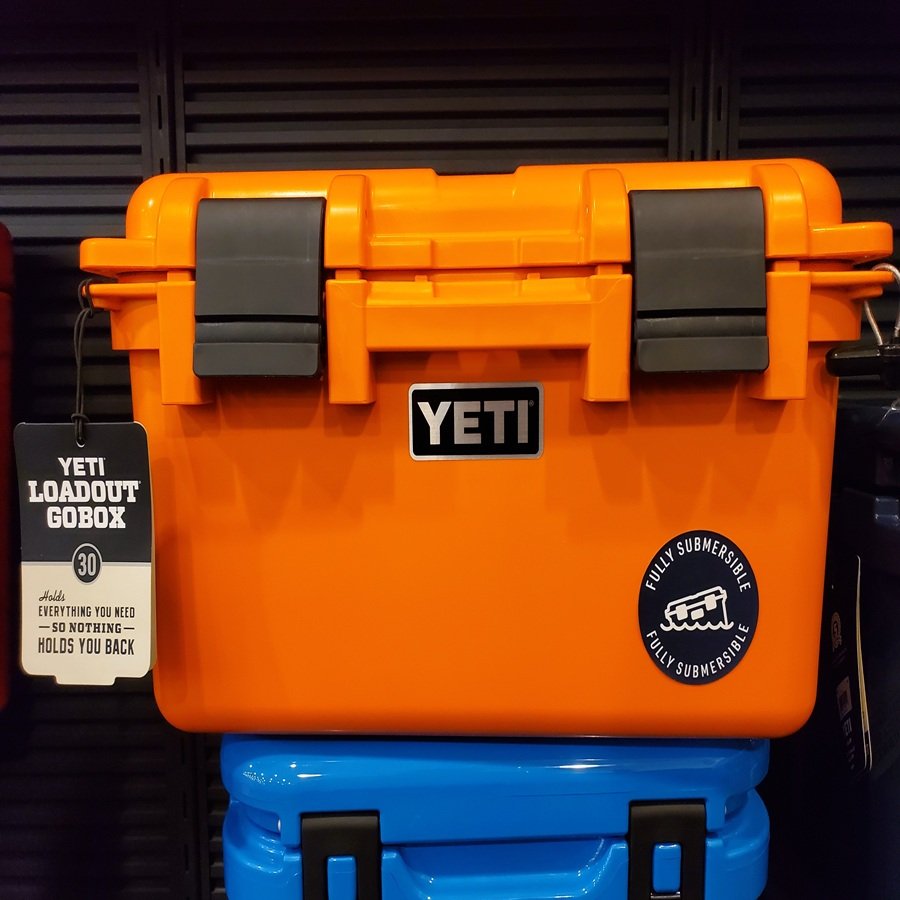 christiana, delaware, u.s.a feb 15, 2025 a bright orange color of yeti loudout gobox 30 cooler